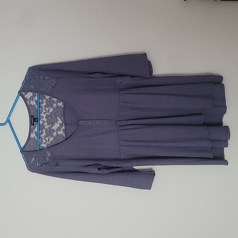 Torrid Grey Lace Waffle Knit Babydoll Top
